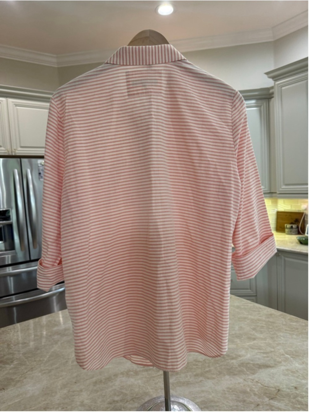 LAFAYETTE 148 Orange White peach Striped Button Down Shirt L, rolled sleeves, - Picture 2 of 9